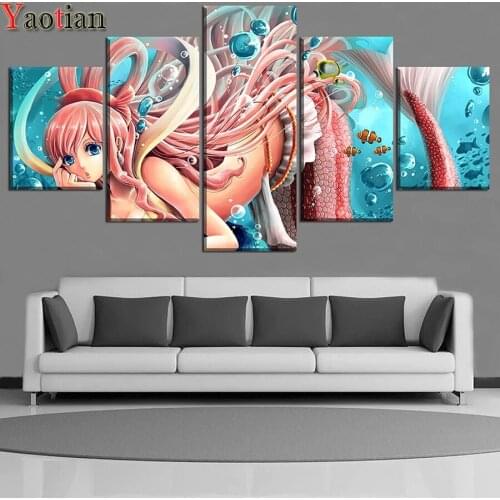 Full Diamont Painting 5D Diamond Painting Cartoon Mermaid Girl Diamond Embroidery Cross Stitch New Arrival Mosaic Decor 5PCS