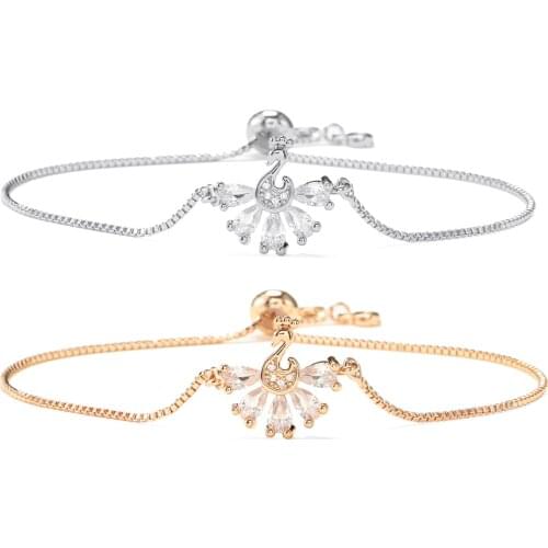 Peacock Charm Zircon Bracelets for Women Girl Adjustable Jewelry Micro Pave Zircon Brass Chain DIY Bracelet Lover Gift