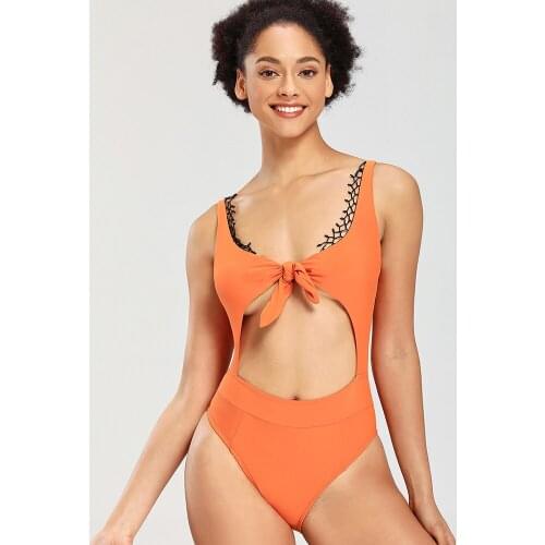 Sexy One Piece High Cut Swimwear Women Ribbed Monokini Bow Knot Swimsuit Bathing Suit Cross Lace Up Backless Beachwear Bodysuit