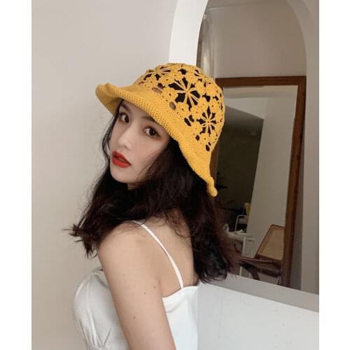 Spring and autumn hollow hook flower fisherman hat female Korean version of the wild sunscreen ultraviolet sun hat cover face fi