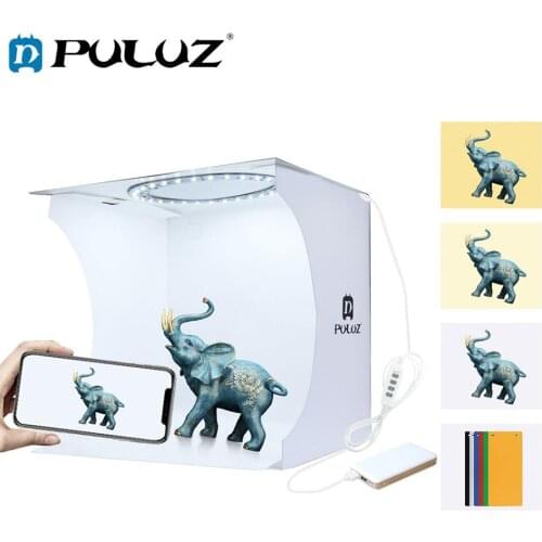 PULUZ 20cm Ring LED Panel Folding Portable Light Photo Lighting Studio Shooting Tent Box Kit with 6 Colors Backdrops Hot Sale