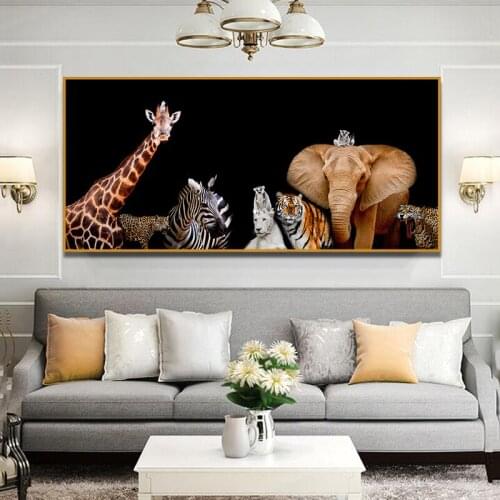 African Wild Animals Modern Canvas Painting Posters and Prints A Group of Animals Wall Art Picture for Living Room Home Decor