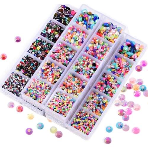 Mix Size Resin Non Hotfix Rhinestones Crystal Strass With Box Mix Colors Round Flatback Nail Art Rhinestones Decorations B3926