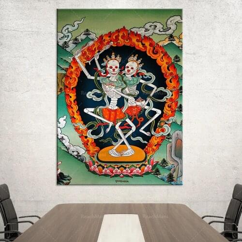 Tibetan gods, ethnic art, dancing skeletons, ritual Buddha, canvas wall decoration pictures, canvas house art, meditation decora