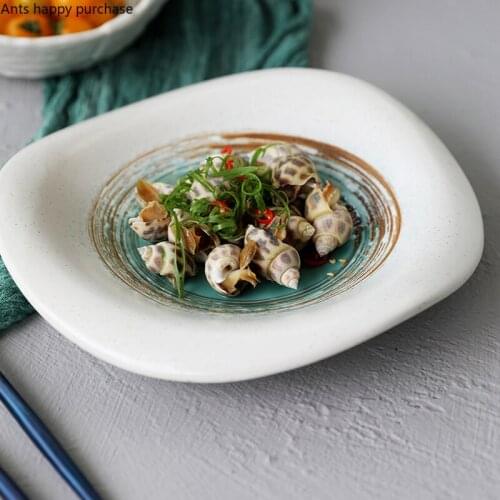 Creative Light Blue Ceramic Plate Irregular Cooking Soup Plate Steak Salad Dish Restaurant Hotel Display Plate Kitchen Tableware