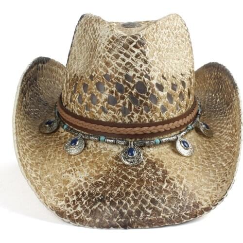 2019 Western Cowboy Hat For Women Men Handmade Straw Bohemia Sombrero Hombre Straw Cowgirl Jazz Sun Caps Size 56-58CM
