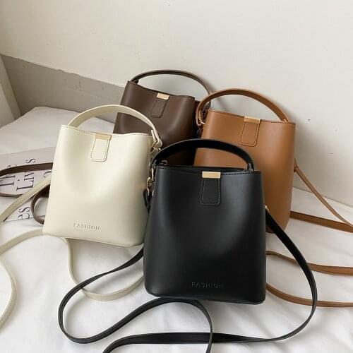 Women Bucket Bag Fashion All-match Pure Color Shoulder Bag PU Leather Ladies Fashion Design Elegant Vintage Bucket Crossbody Bag