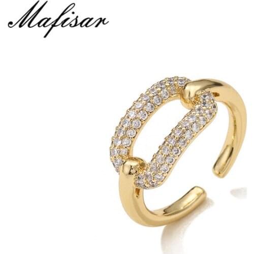 Mafisar Colorful CZ Eternity Band Ring Unique Geometric Design Open Ending Engagement Wedding Ring For Women Promise Jewelry