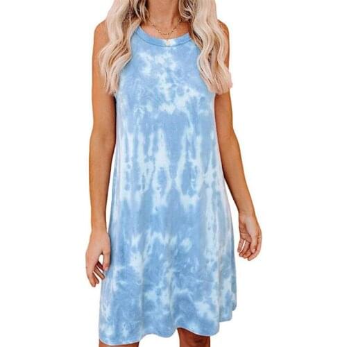 Tie-Dye Gradient Loose Vest Sleeveless Dress Maxi Plus Size Sexy Casual Clothing