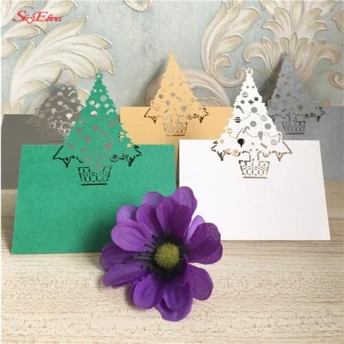 10pcs Laser Cut Christmas Tree Shape Table Name Card Place Card Wedding Party Decoration Favor 8Z