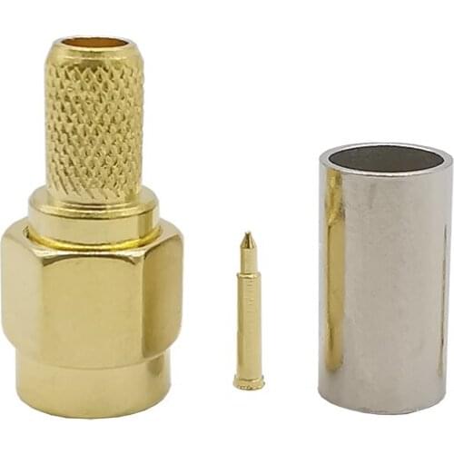 100Pieces Brass Gold plated SMA Male Plug Crimp Connector for RG58 LMR195 RG142 RG400 Coaxial Cable