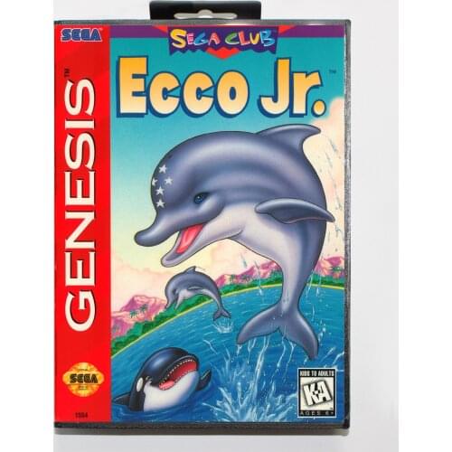Ecco Jr with Retail Box 16bit MD Game Card For Sega Mega Drive/ Genesis