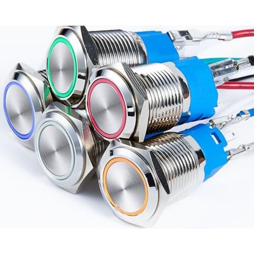 16mm Push Buttons LED Switches 3V 5V 12v 24V 220V Ring Power Computer LED Light Lock Fixation Reset 1NO1NC