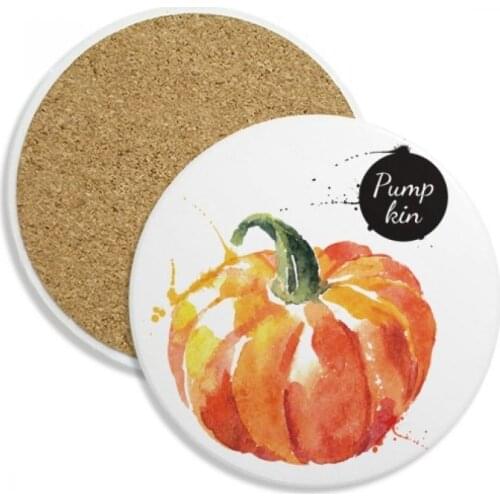 Pumpkin Vegetable Tasty Healthy Watercolor Ceramic Coaster Cup Mug Holder Absorbent Stone for Drinks 2pcs Gift