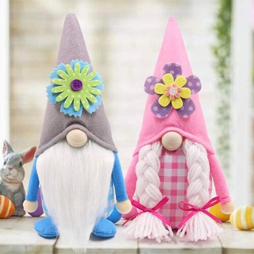 2PCs Happy Easter Lovely Doll Easter Child Gifts Easter Cute Bunny Flower Gnomes Doll Home Decor Household Ornaments Gifts