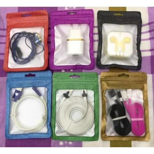 200pcs colorful Gold Blue Pink Zipper Retail Package Bags for iphone X 8 7 6s Weaving Cable Earpod For Earphone home adapter