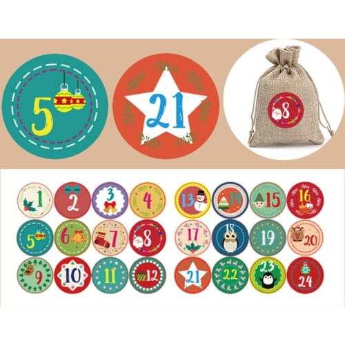 24Pcs/Set Merry Christmas Advent Calendar Number Paper Sticker Cookie Candy Seal Stickers Xmas Decoration DIY Packing Labels
