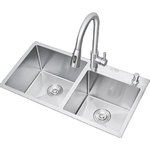 304 Stainless Steel Brushed Kitchen Sink Double Bowl Sink Bowl Above Counter or Under Mount Sinks Handmade Brushed Washing Basin