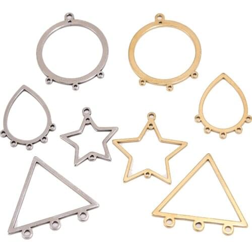 4 style Stainless Steel Beading Hoop Earring Finding with Connector Charms Drop Star Round Triangle for DIY jewelry making