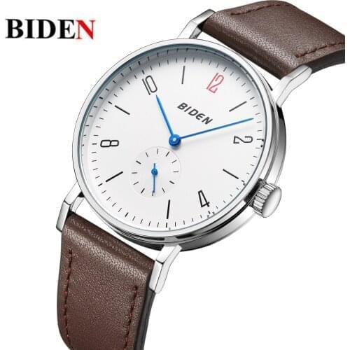 Relogio Masculino BIDEN Men Watch New Fashion Quartz Wrist Watches Waterproof Top Brand Genuine Leather Simple Clock Male