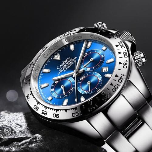 CADISEN Mechanical Mens Watches Ceramic Bezel Sapphire Crystal 10Bar Waterproof Luxury Automatic Watch Men Stainless Steel Clock