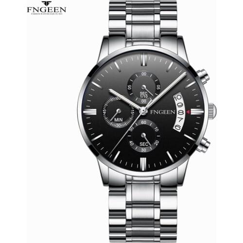 Relogio masculino FNGEEN Brand Mens Watch Business Fashion Calendar Watch Men Sports Stainless Steel Male Clock reloj hombre