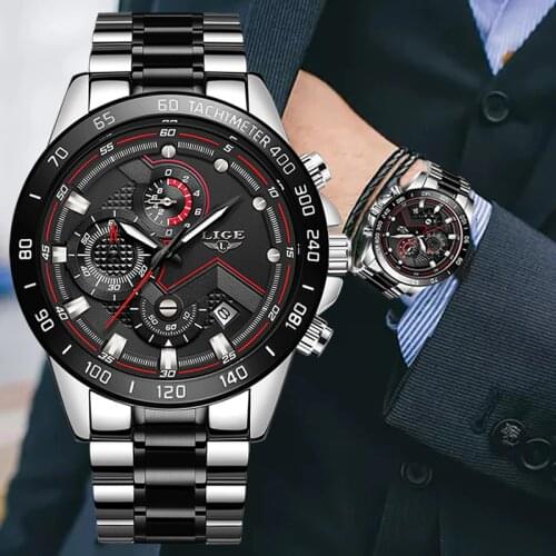 LIGE Fashion Mens Watches Top Brand Luxury Multifunction Watch Men Waterproof Date Clock Sport Quartz Watches Relogio Masculino