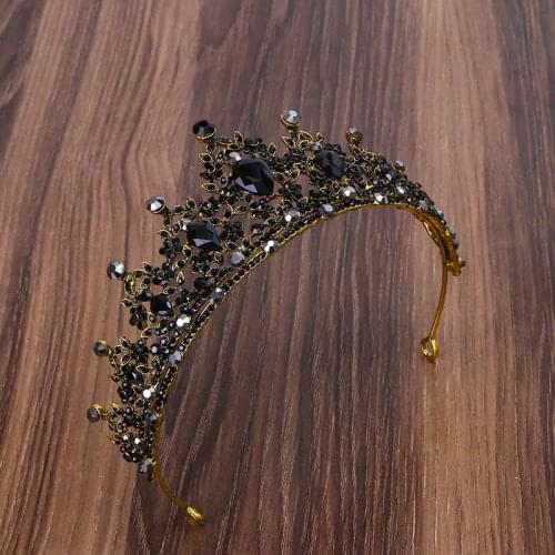 Black Queen Crown Black Rhinestone Bridal Headdress Birthday Dress Headband Hair Accessories