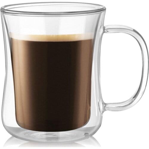 Double Transparent glass coffee cup milk tea beer creative With the Handle heat resistant cocktail mug Drinkware cup