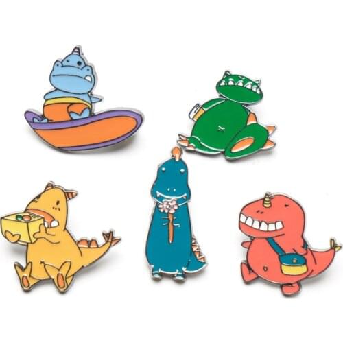 HOSENG Original Carton Yellow Childhood Dragon Animals Metal Brooch Children Backpack Lapel Cute Alloy Jewelry Enamel Pin HS_502