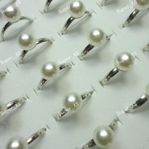 50Pcs New Whole Jewelry Bulk Lots Fashion Pearl Silver Plated Rings For Women Jewelry LR522 Free Shipping