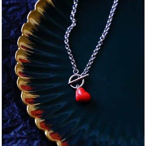 Titanium Steel Short Ceramic Love Necklace Woman Stainless Steel Peach Heart Clavicle Chain #YXSL14