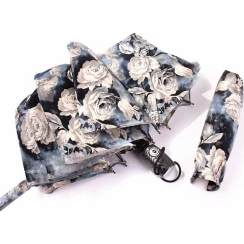 Creative Ten Bones Automatic Umbrella Vintage three fold rose oil painting Anti-UV Rain Sunshine Windproof Women Umbrellas