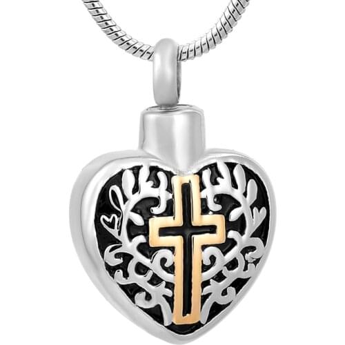 KSJ9765 Custom Pattern Engraving Cross on Heart Memorial Urn Heart Cremation Pendant Funeral Casket Human Cremation Jewelry