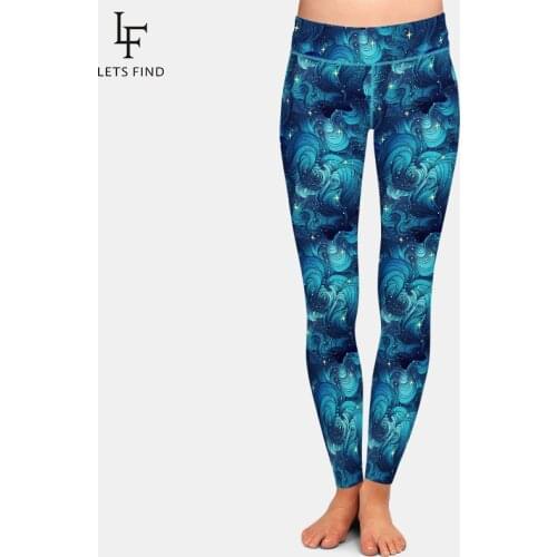 LETSFIND 2021 Fashion 3D Natural Texture Starry Ocean Clouds or Hair Print Girl Leggings High Waist Plus Size Elastic Leggings