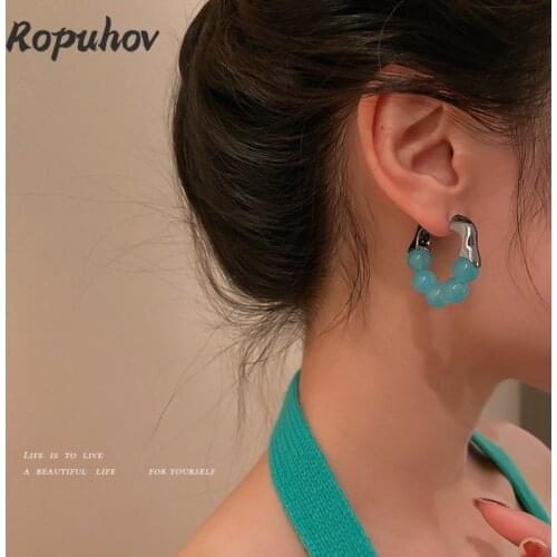 ROPUHOV 2021 Korean Trendy 925 Silver Needle Multicolor Beads Earrings Fashion Earrings Personality Advanced Earrings Women