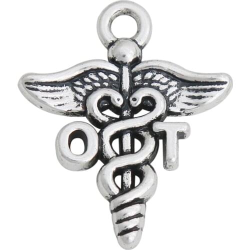 RAINXTAR Fashion Alloy OT Medical Pendant Caduceus Charm 50pcs 19*23mm AAC1672