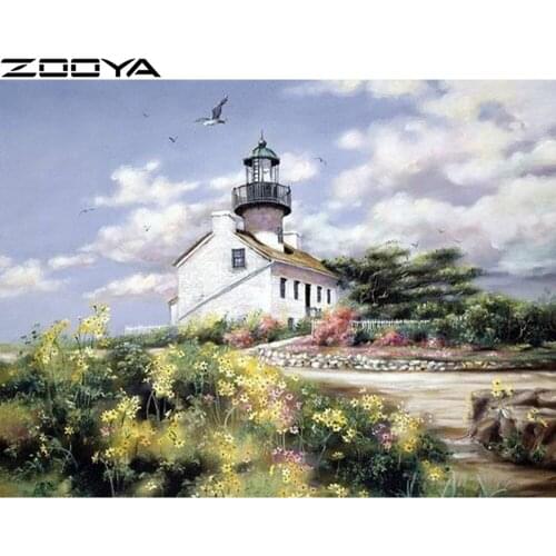 ZOOYA 5D DIY Diamond Painting Cross-Stitch Kits Diamond Embroidery Rhinestone Painting Landscape Lighthouse Mosaic Picture R1217