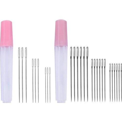 Practical Big Eye Hand Sewing Needles Set Stainless Steel Household Stitching Tool with Clear Tube Handmade Needles Tools