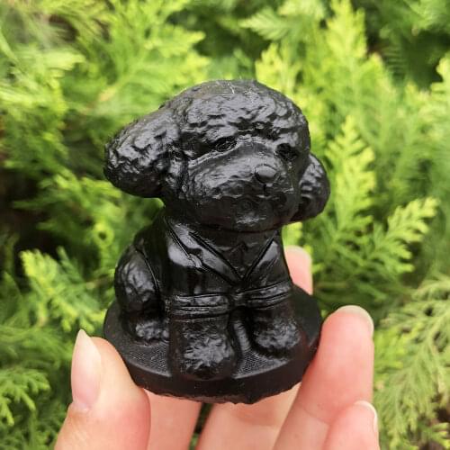 Natural Obsidian Carving Dog Statutte Black Obsidian Polishing Crystal Dog Accessories statues For Home Decoration