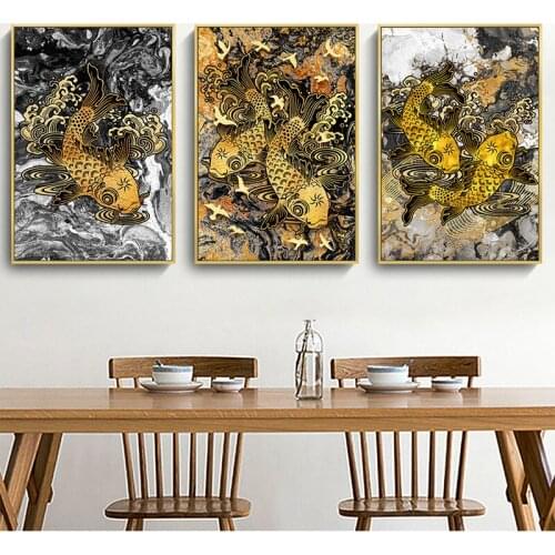 New Chinese Style Koi Living Room Paintings Golden Carp Frameless Porch Murals Hotel Apartment Decoration Paintings Wall Art