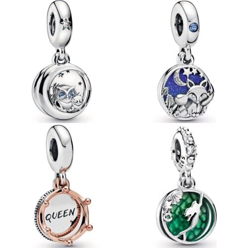 QANDOCCI Fox &Rabbit Always by Your Side Owl Ariel Queen Regal Crown Pendant Charm Fit Pandora Bracelet 925 Sterling Silver Bead