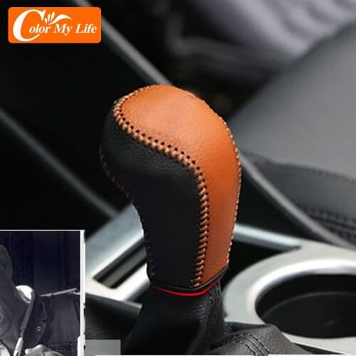 For Hyundai Tucson 2015 2016 2017 2018 AT Leathe Car Gear Head Shift Knob Cover Gear Shift Collars Case Hand-stitched