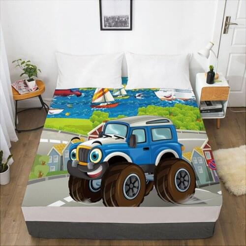 Cartoon Childrens Elastic fitted sheet bed sheet With An Elastic Band 160x200 Mattress Cover Bed cover for kids baby Car BLUE