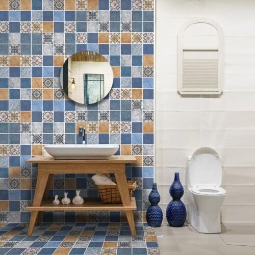 Vintage Pattern I Self-adhesive Marble Floor Tile Wall Sticker PVC Oil-proof Waterproof for Home Living Room Bedroom Study Bar