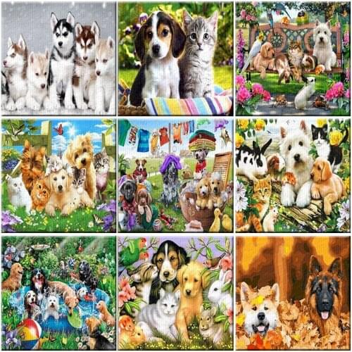 DOG Painting By Numbers Pictures Animals Family On Canvas With Frame DIY Kits For Adults HandPainted Drawing Coloring By Numbers