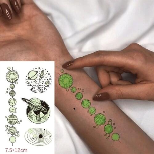 Glow In The Dark Halloween Luminous Tattoo Stickers Planet Galaxy Mountains Rivers Waterproof Temporary Body Art Party Stickers