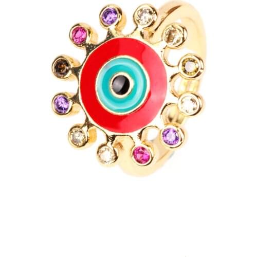 Turish Evil Eye Zircon Ring Women Fashion Jewelry Gold Copper Crown Finger Rings Ladys Vintage Adjustable Color Ring Set