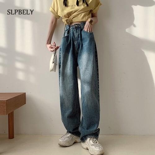 SLPBELY Woman Retro Jeans Summer Autumn Vintage High Waist Wide Leg Denim Long Pant Fashion Harajuku Loose Pant Jean Streetwear