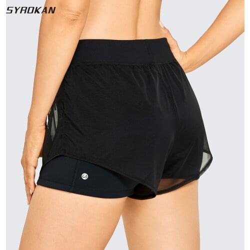 SYROKAN Womens Workout Running Shorts with Liner 2 in 1 Athletic Quick-dry Sports Shorts with Pocket 3 Inches